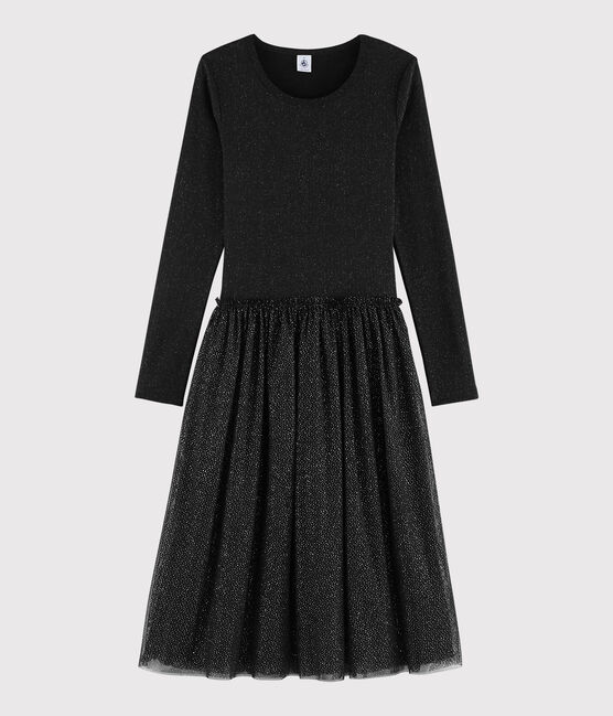 Women's dual fabric tulle dress BLACK black/OR yellow