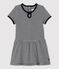 Baby Girls' Short-Sleeved 2x2 Rib Knit Dress. SMOKING blue/MARSHMALLOW white
