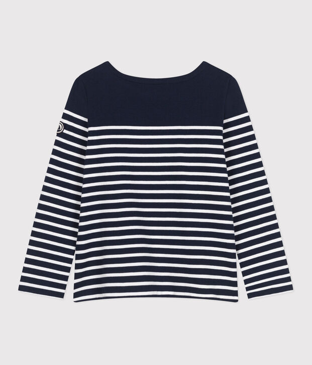 Women's long-sleeved cotton Breton top blue/white