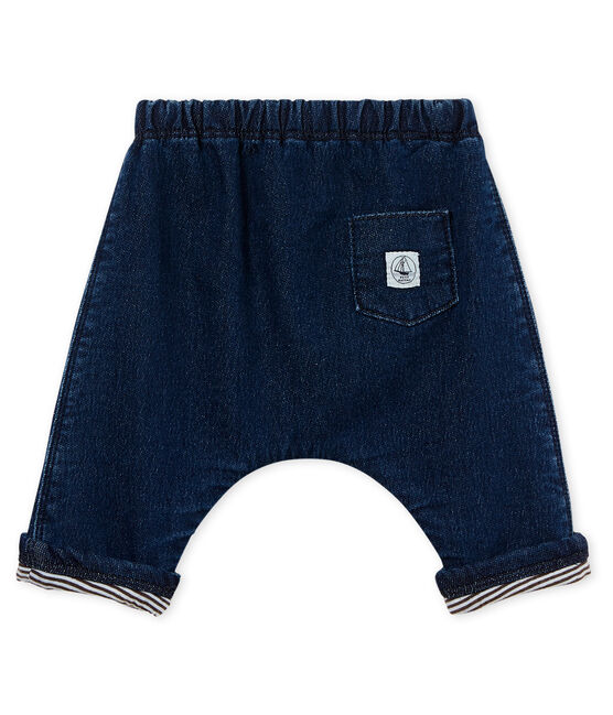 Unisex baby trousers in denim effect lined knit DENIM BLEU FONCE CN blue
