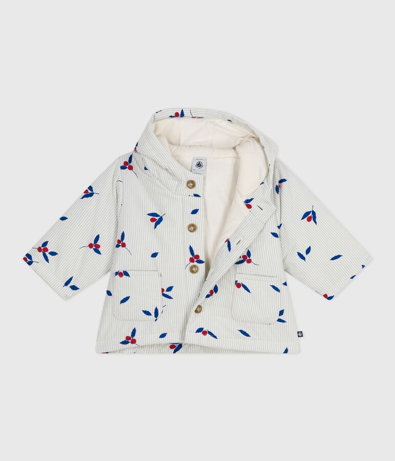 Babies' padded hooded coat in berry-printed poplin blue/multicolor
