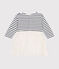 Babies' dress in stripy tube knit and tulle MARSHMALLOW white/MULTICO white