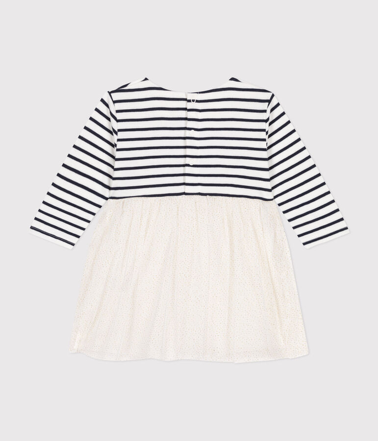 Babies' dress in stripy tube knit and tulle white/multicolor