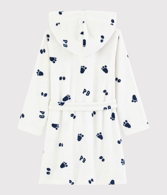 Boys' Fleece Dressing Gown MARSHMALLOW white/MEDIEVAL blue