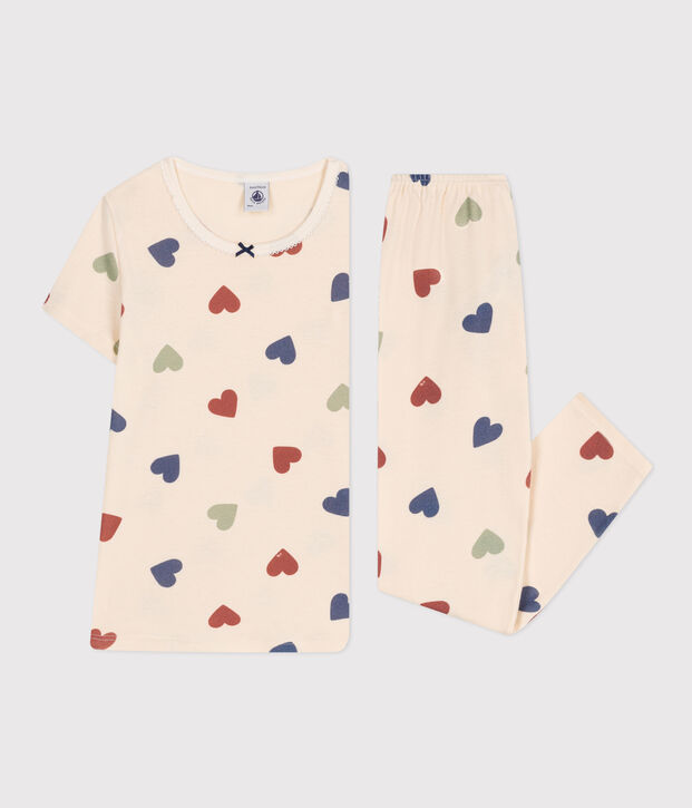 Children's Heart Print Cotton Pyjamas Ecru/multicolor