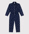 Children's long-sleeved floral cotton jumpsuit MEDIEVAL blue/MARSHMALLOW white