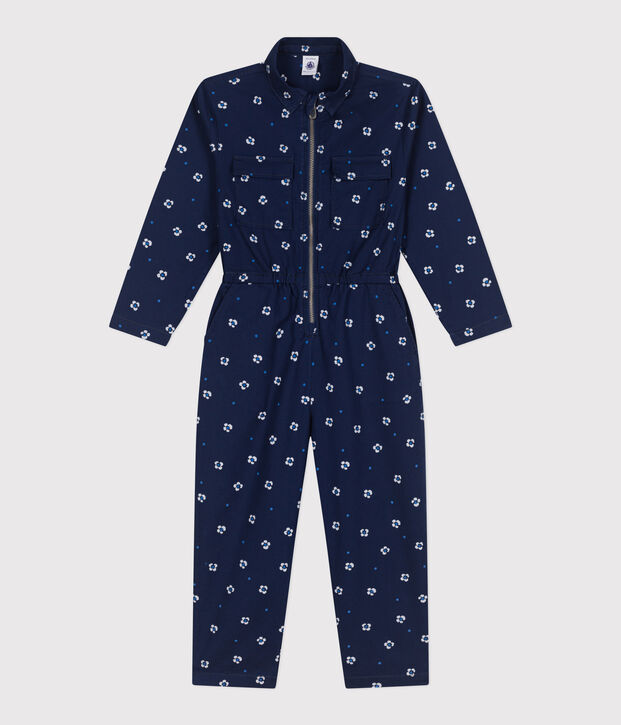 Children's long-sleeved floral cotton jumpsuit blue/white