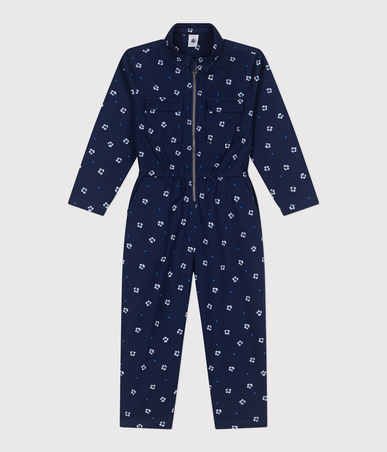 Children's long-sleeved floral cotton jumpsuit blue/white