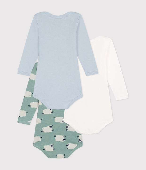 Babies' long-sleeved sheep print cotton bodysuits - 3-Pack multicolor