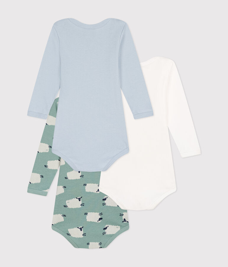 Babies' long-sleeved sheep print cotton bodysuits - 3-Pack multicolor