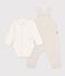Babies' plain dungarees and body set in cotton with a collar Ecru/ecru