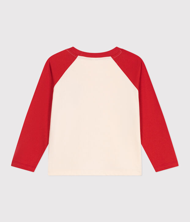 Children's long-sleeved colourblock cotton T-shirt red/red