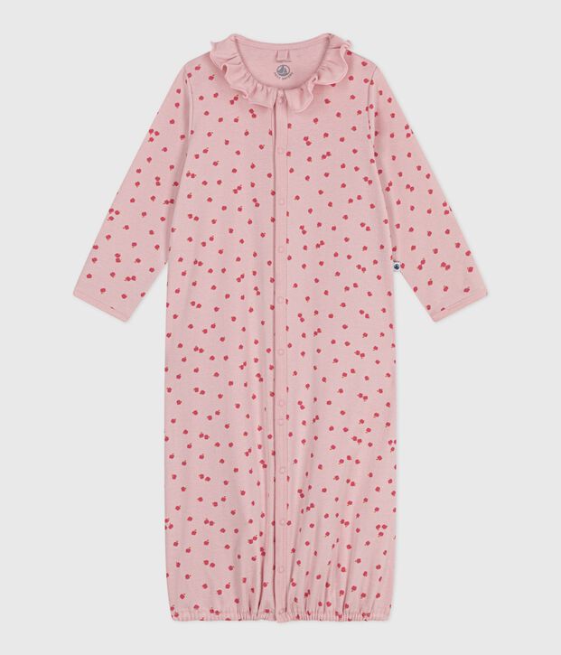 Babies' printed cotton jumpsuit/sleeping bag with a collar pink/multicolor