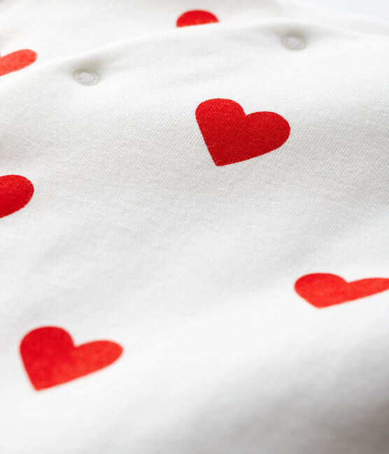 Babies' Ribbed Red Heart Jumpsuit MARSHMALLOW white/TERKUIT red