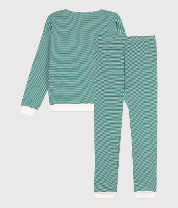 Women's Pinstriped Cotton Pyjamas green/white