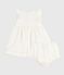 Babies' plain and embroidered sleeveless cotton dress with matching bloomers ECUME white