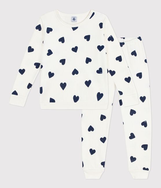Children's cotton terry pyjamas printed with hearts MILK blue/SOIR