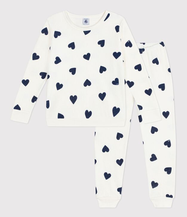 Children's cotton terry pyjamas printed with hearts blue/blue