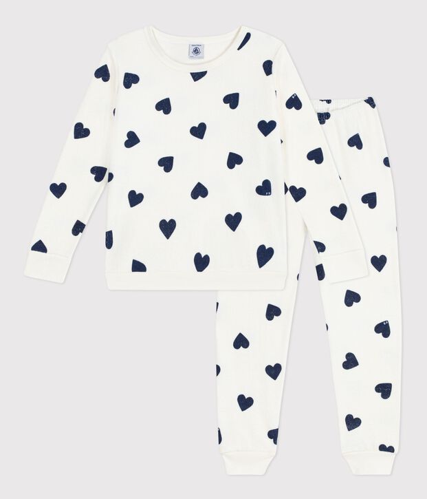 Children's cotton terry pyjamas printed with hearts blue/blue
