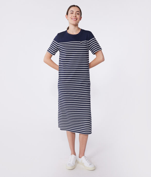 Women's long striped cotton dress blue/white
