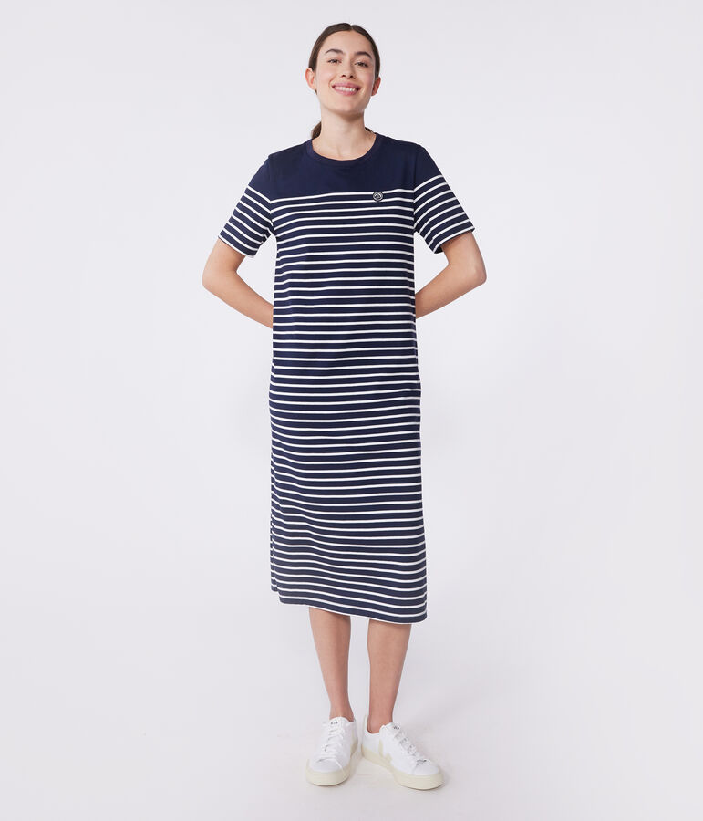 Women's long striped cotton dress blue/white