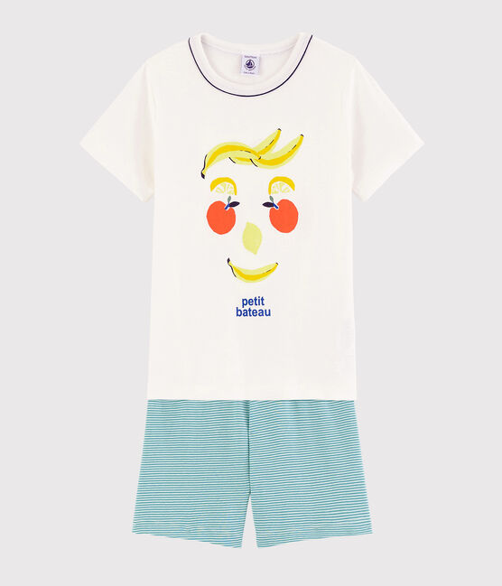 Boys' Fruit Motif Cotton Short Pyjamas MARSHMALLOW white/MULTICO white