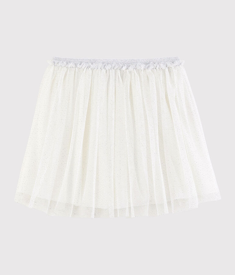 Girls' Glittery Tulle Skirt MARSHMALLOW white/ARGENT grey