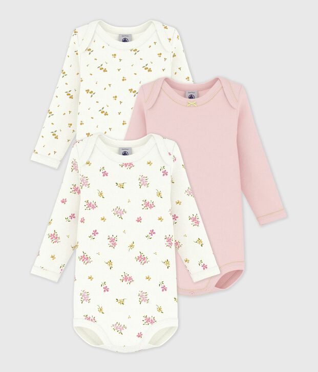 Pack of babies' long-sleeved floral-print cotton bodies multicolor
