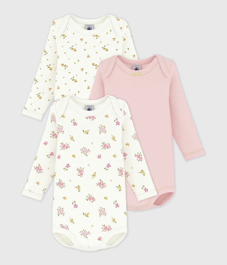 Pack of babies' long-sleeved floral-print cotton bodies multicolor