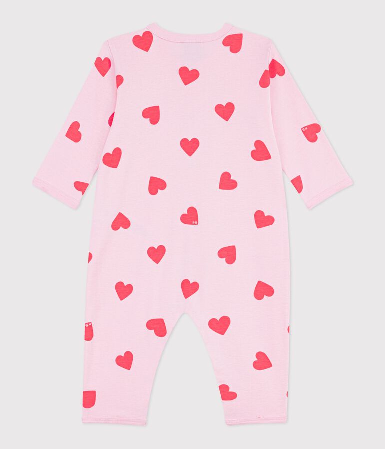 Babies' heart print footless cotton pyjama suit pink/orange