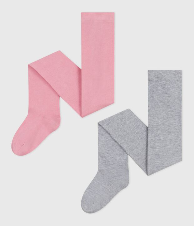 Children's cotton jersey tights - 2-pack pink/grey