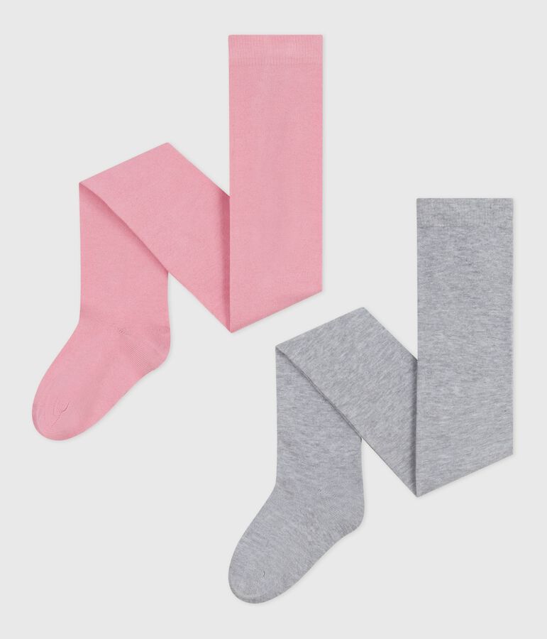 Children's cotton jersey tights - 2-pack pink/grey