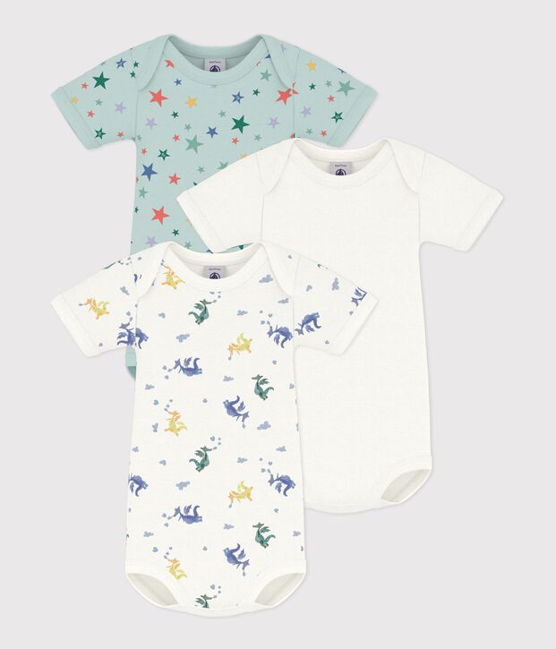 Pack of short-sleeved dragon print cotton bodies for babies multicolor