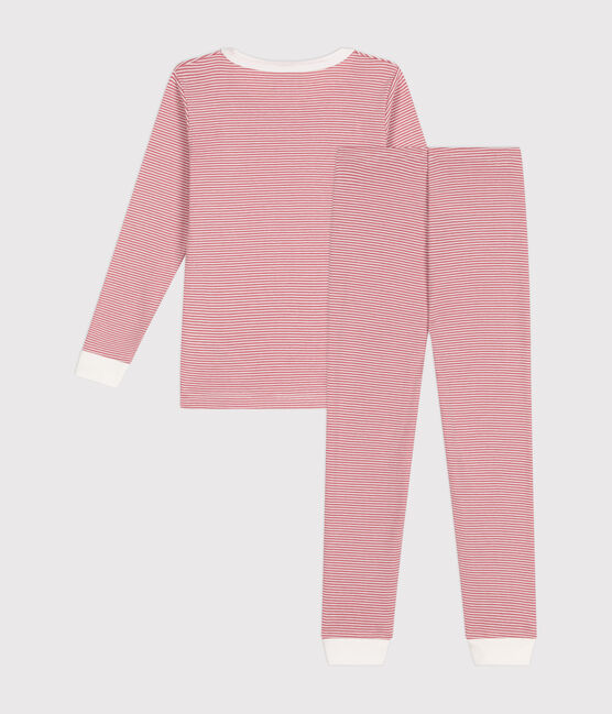 Children's stripy fitted cotton pyjamas ROSEWOOD pink/MARSHMALLOW