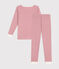 Children's stripy fitted cotton pyjamas ROSEWOOD pink/MARSHMALLOW