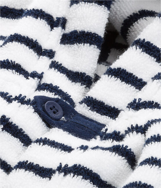 Babies' Striped Terry Bath Cape LAIT white/MEDIEVAL blue