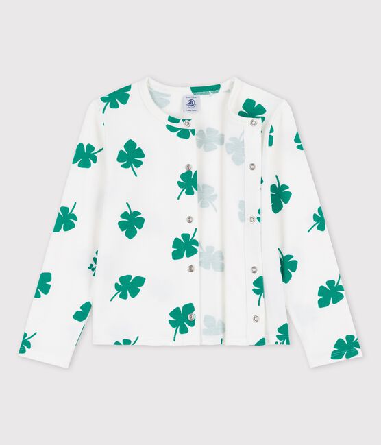 Girls' Printed Fleece Cardigan MARSHMALLOW white/GAZON green