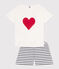 Women's short heart print cotton pyjamas MARSHMALLOW white/SMOKING blue