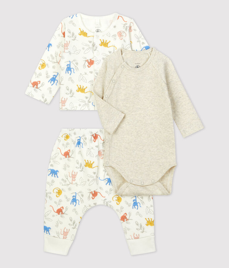Babies' Organic Monkey Print Tube Knit Clothing - 3-Piece Set white/multicolor