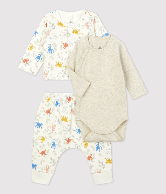 Babies' Organic Monkey Print Tube Knit Clothing - 3-Piece Set MARSHMALLOW white/MULTICO white