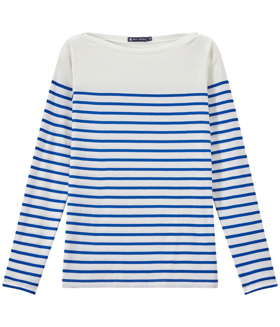Women's striped sleeveless tee MARSHMALLOW white/PERSE blue