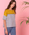 Women's short-sleeved stripy breton top BAMBOO yellow/MARSHMALLOW white/SMOKING