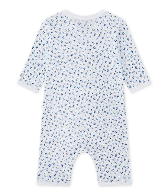 Baby girl's footless sleepsuit ECUME white/BLEU blue