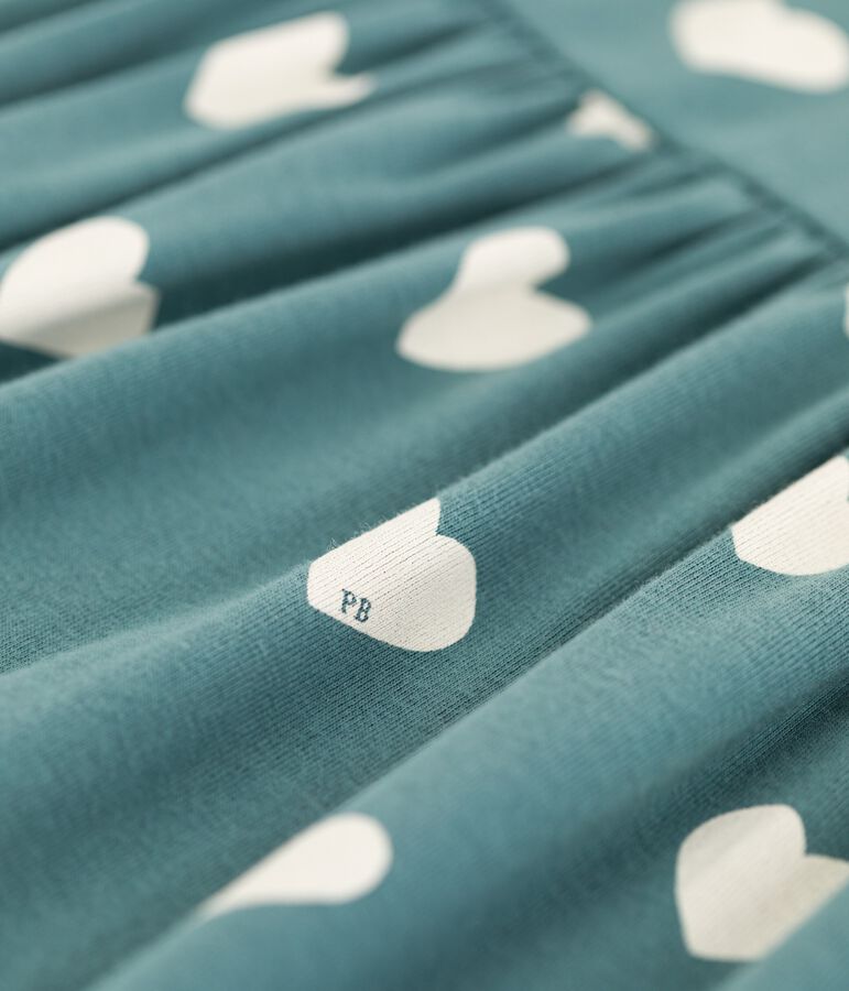 Girls' Short-Sleeved Organic Cotton Dress green/ecru