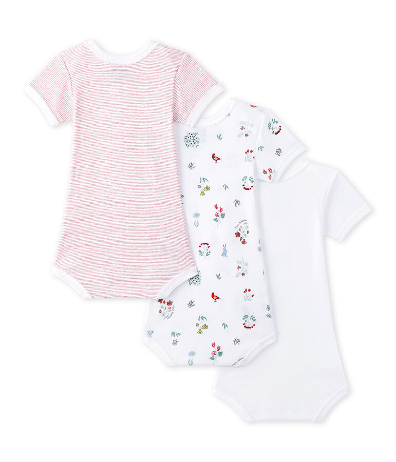 Set of 3 baby girls' short-sleeved bodysuits white