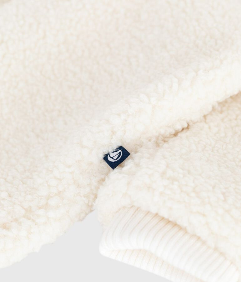 Babies' sherpa snowsuit with ears and a pinstriped lining Ecru