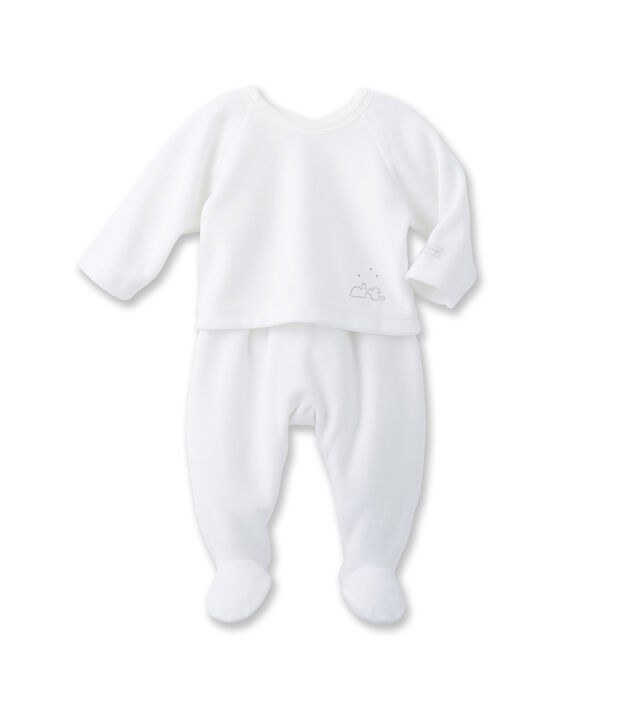 Unisex baby top and trouser set white/grey
