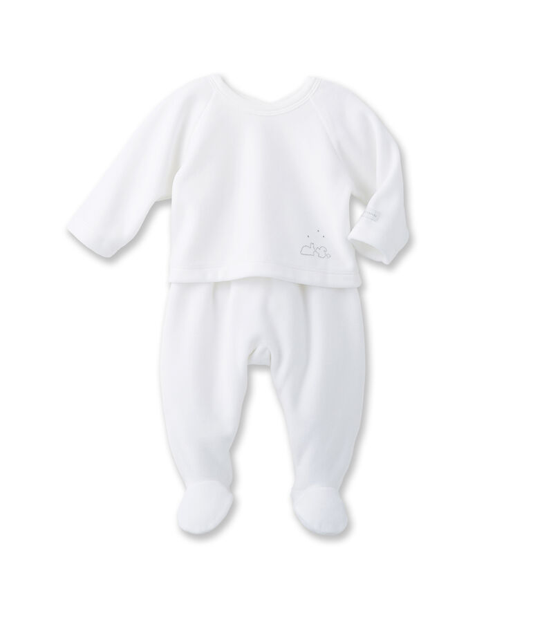 Unisex baby top and trouser set white/grey