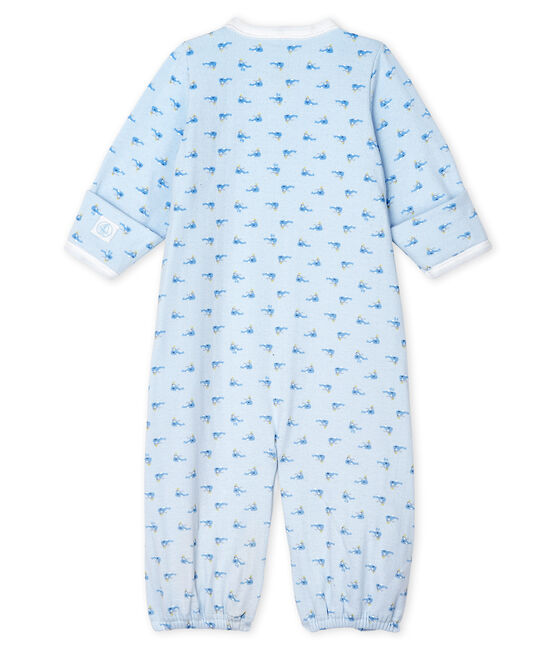 Babies' Ribbed Jumpsuit/Sleeping Bag FRAICHEUR blue/MULTICO white