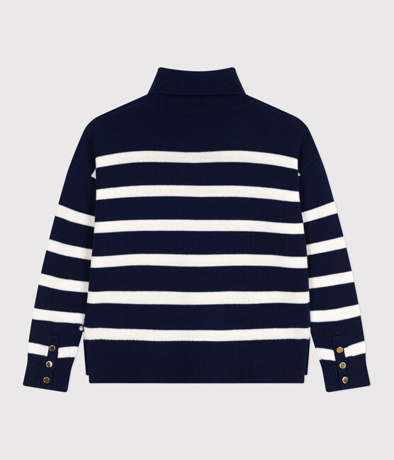 Women's striped wool and cotton jumper with a stand-up collar SOIR blue/MARSHMALLOW